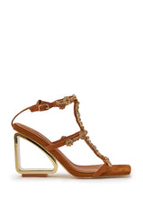 AZALEA WANG SCHANTELLE TAN EMBELLISHED UPPER WEDGE SANDAL