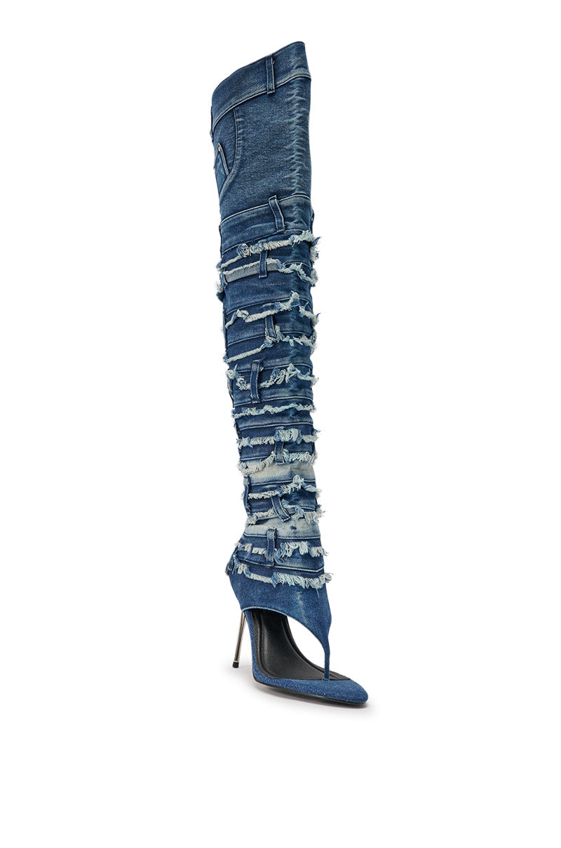 AZALEA WANG SENA DENIM STILETTO OPEN TOE BOOT