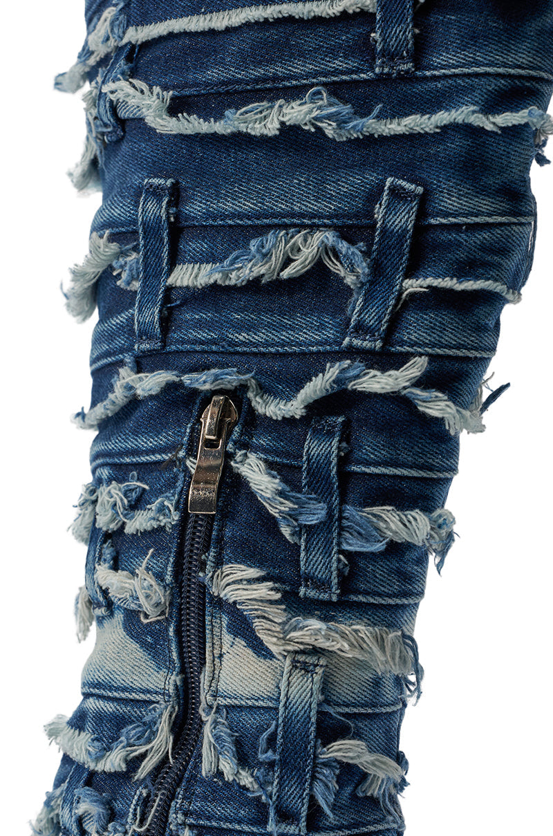 AZALEA WANG SENA DENIM STILETTO OPEN TOE BOOT