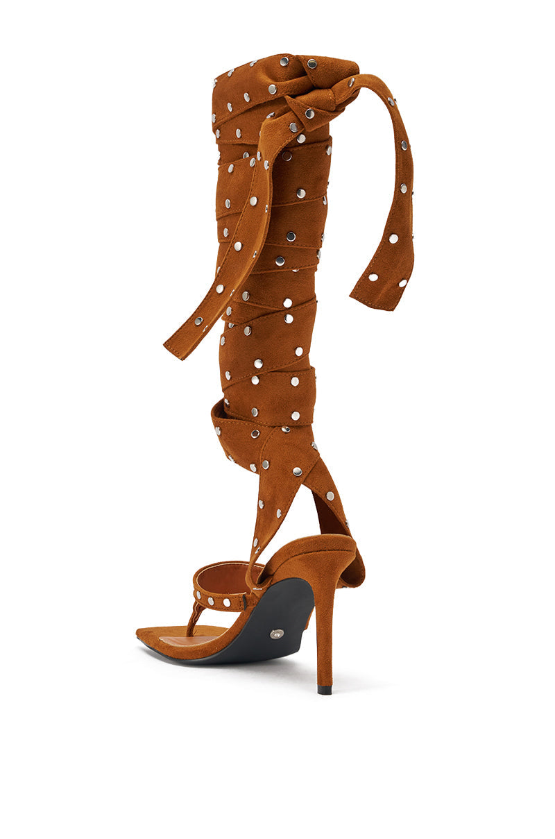 AZALEA WANG SODALITE COGNAC STRAPPY FAUX SUEDE SANDAL