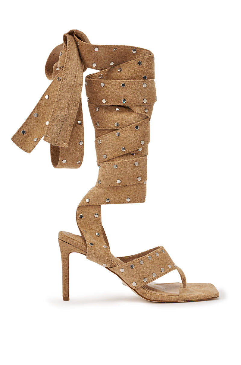 AZALEA WANG SODALITE NUDE FAUX SUEDE LACE UP SANDAL