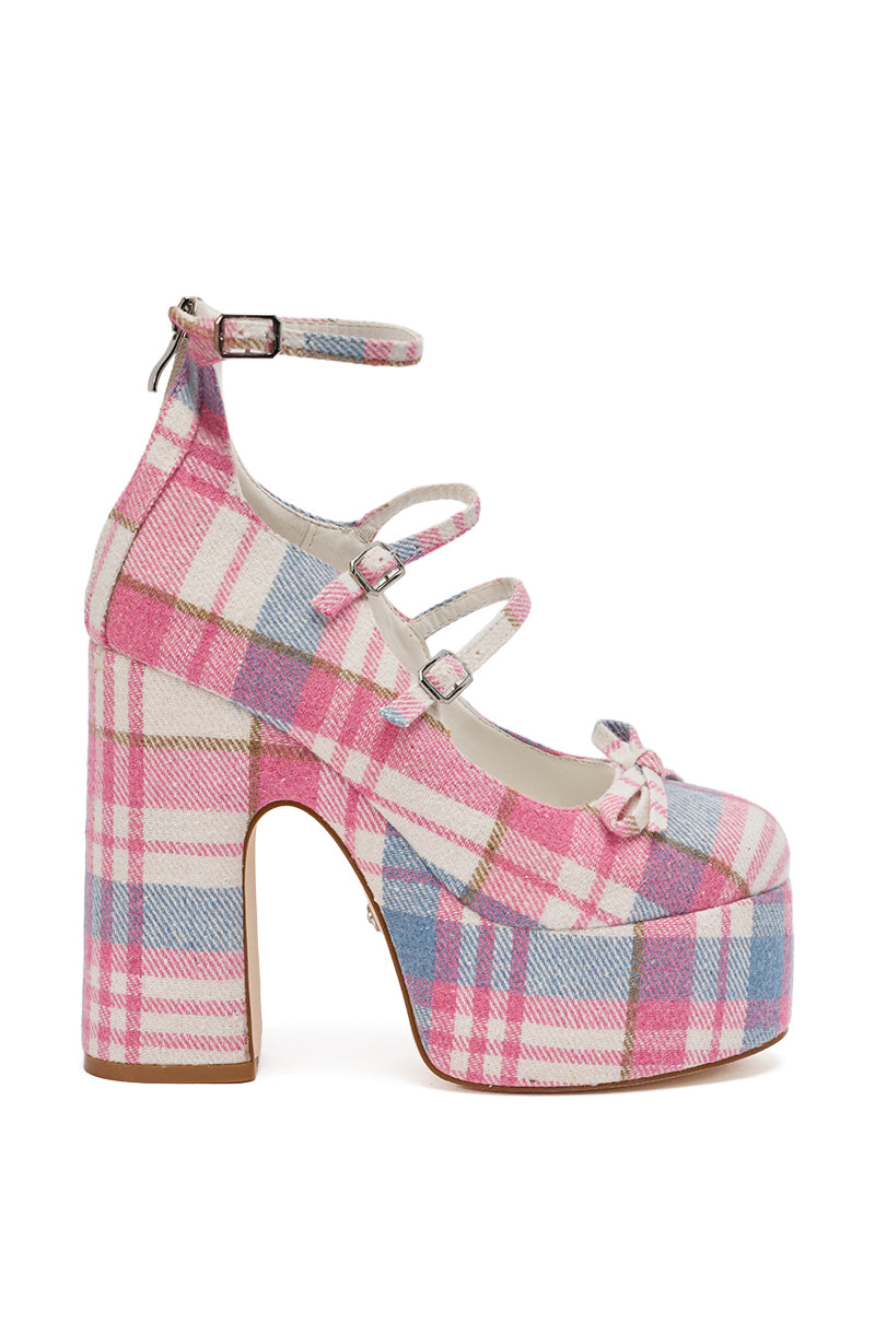 AZALEA WANG SPROUT PINK PLAID CHUNKY PUMP