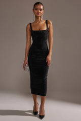 CLASSY BUT SASSY RHINESTONE MIDI DRESS IN BLACK