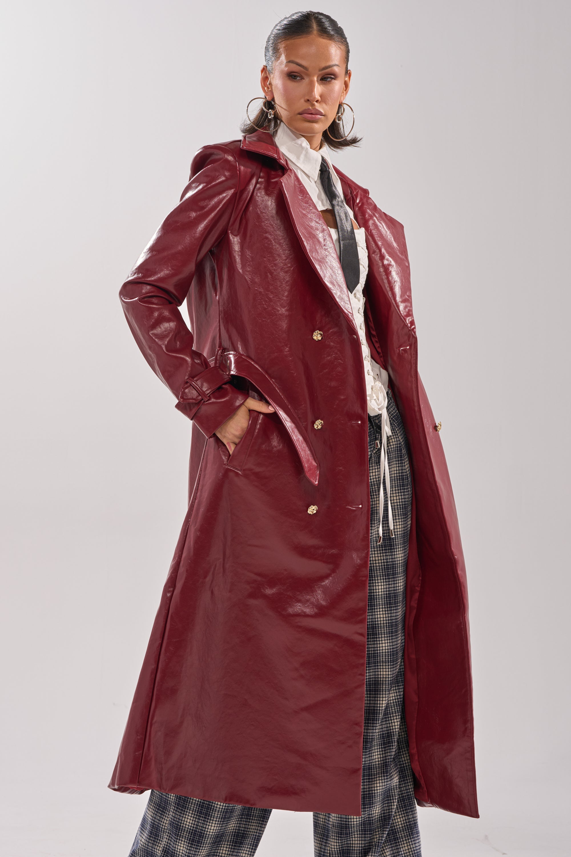 LADY DANGER FAUX LEATHER TRENCH