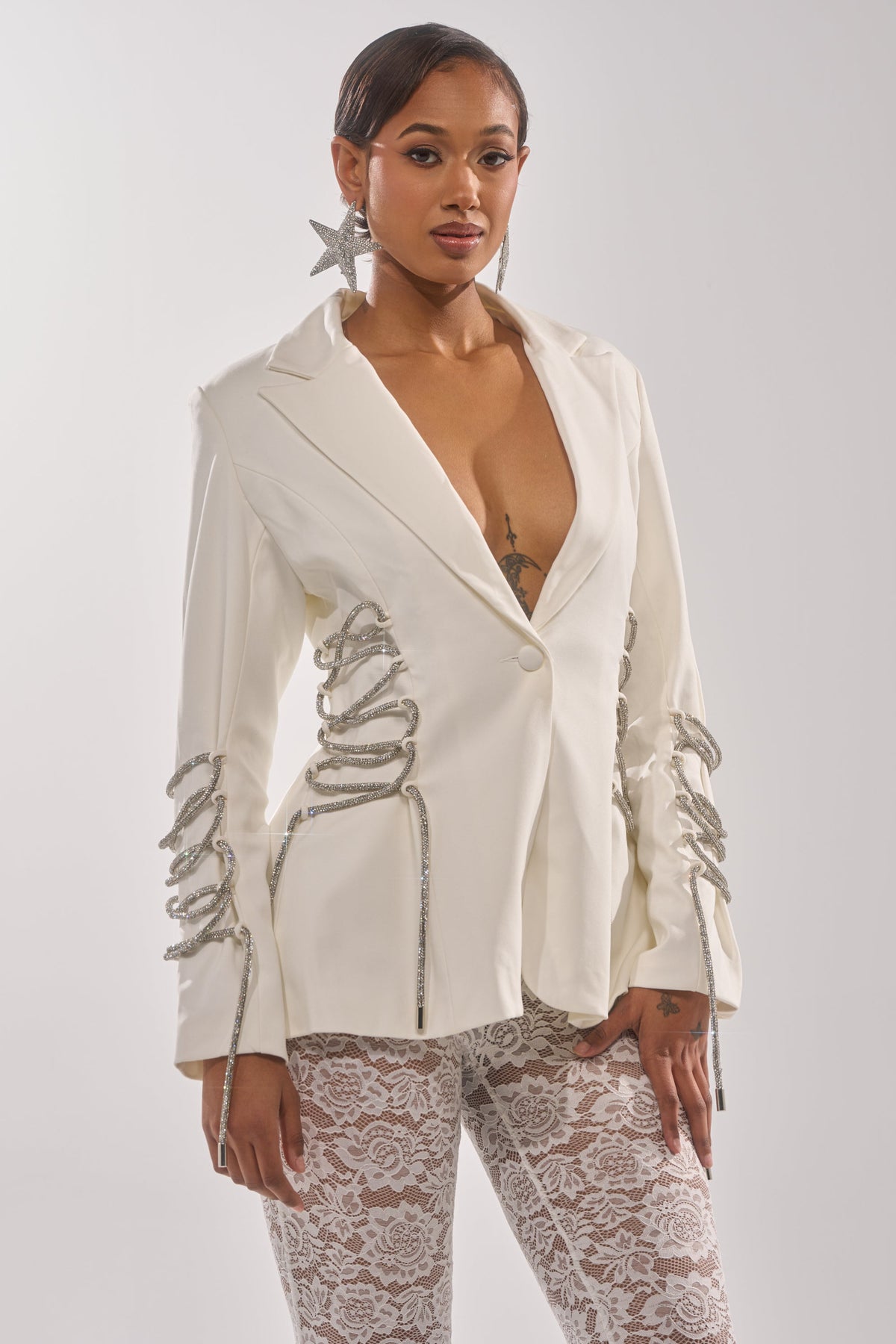 PRETTY PLEASE LACE UP BLAZER