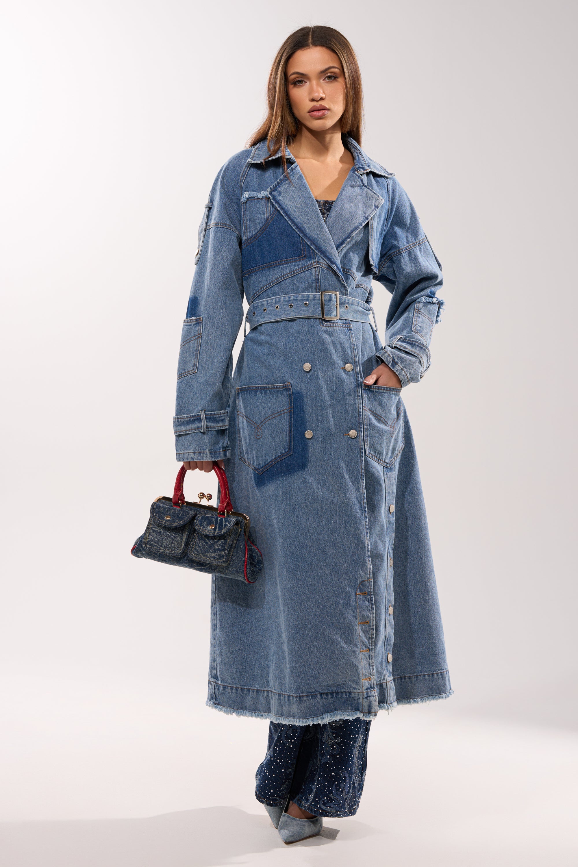 RILEY PATCHWORK DENIM TRENCH