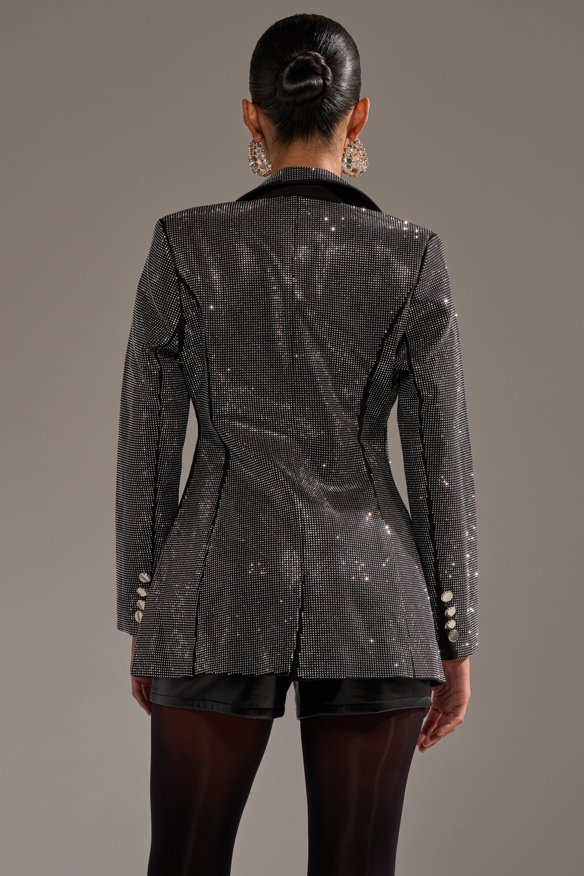 MORE CHAMPAGNE PLEASE BACKLESS RHINESTONE BLAZER
