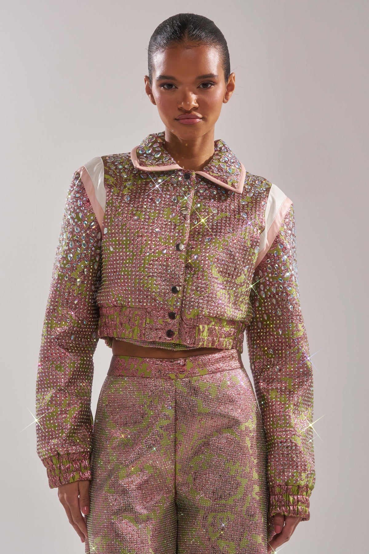 TIME AND TIME AGAIN RHINESTONE BOMBER