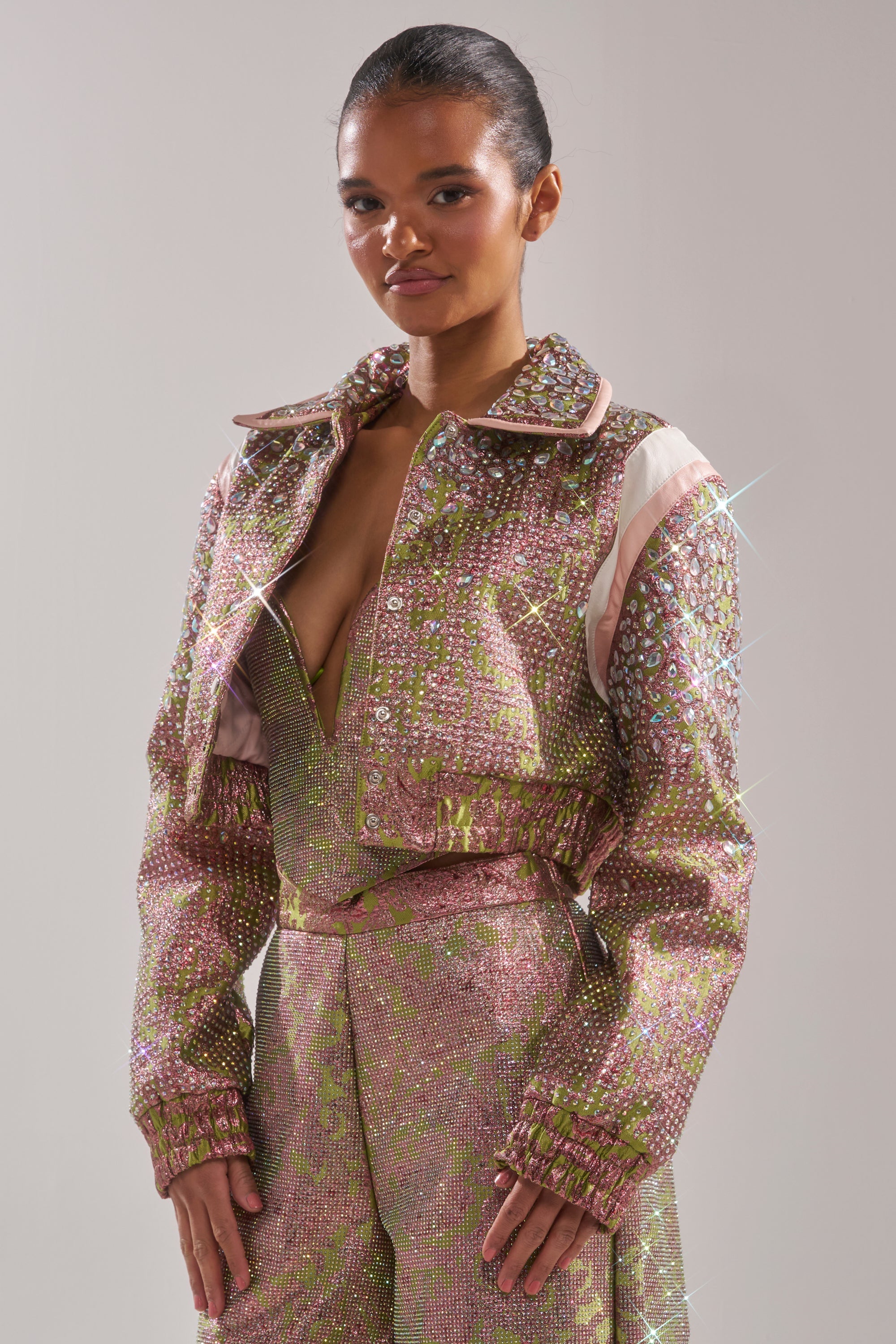 TIME AND TIME AGAIN RHINESTONE BOMBER