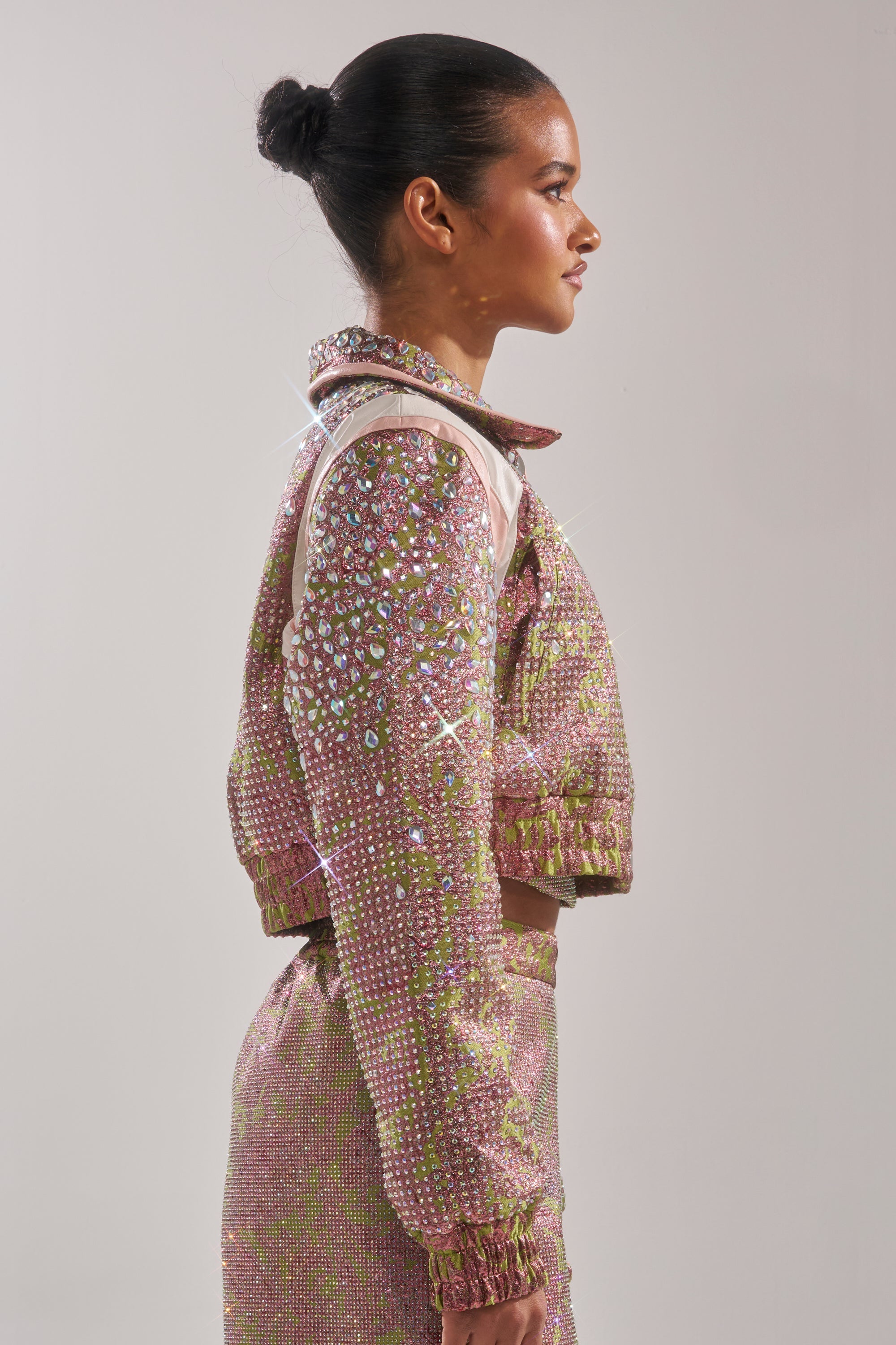 TIME AND TIME AGAIN RHINESTONE BOMBER