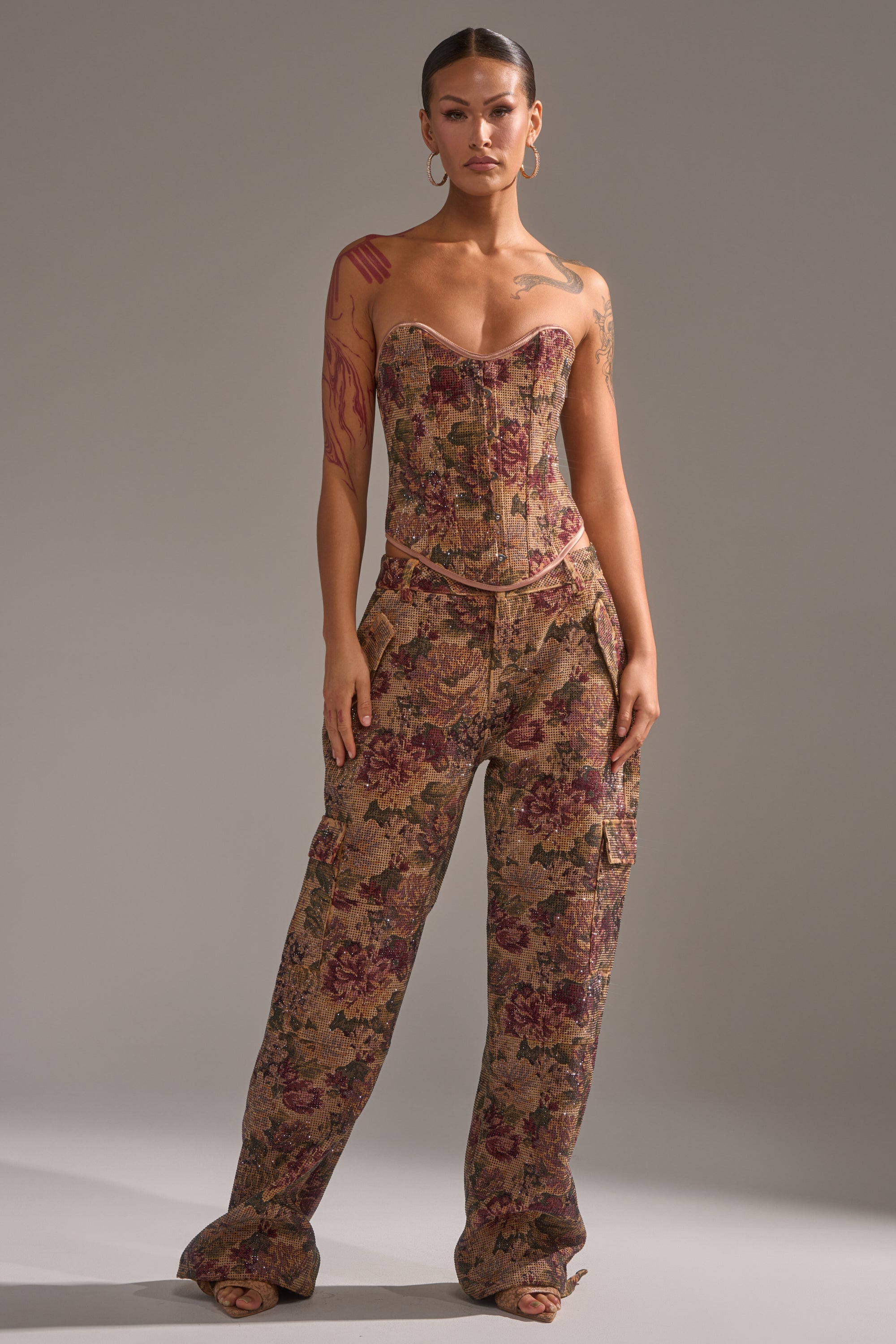GLAM SQUAD RHINESTONE BROCADE CORSET