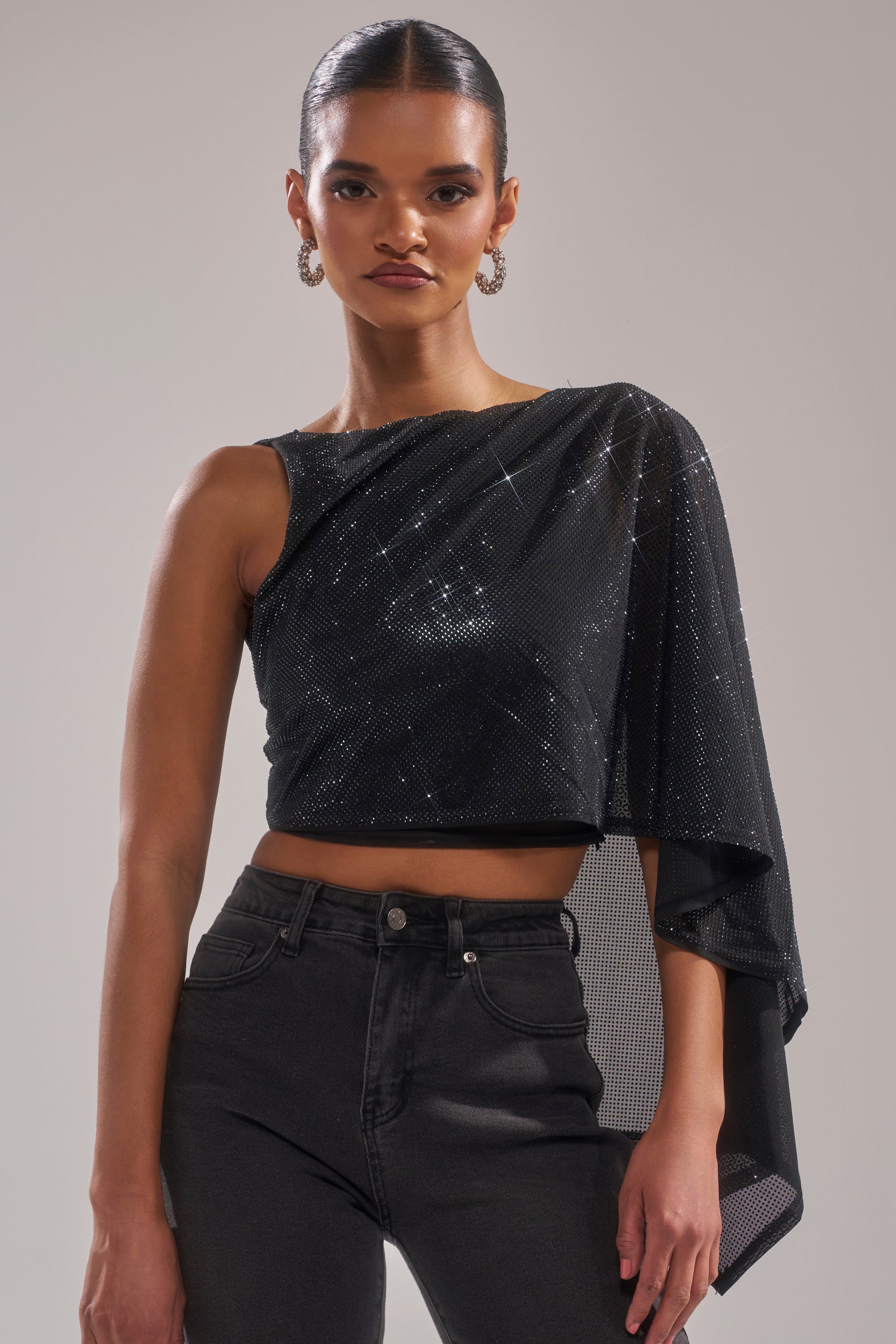 TOO HOT FOR YOU RHINESTONE MESH TOP