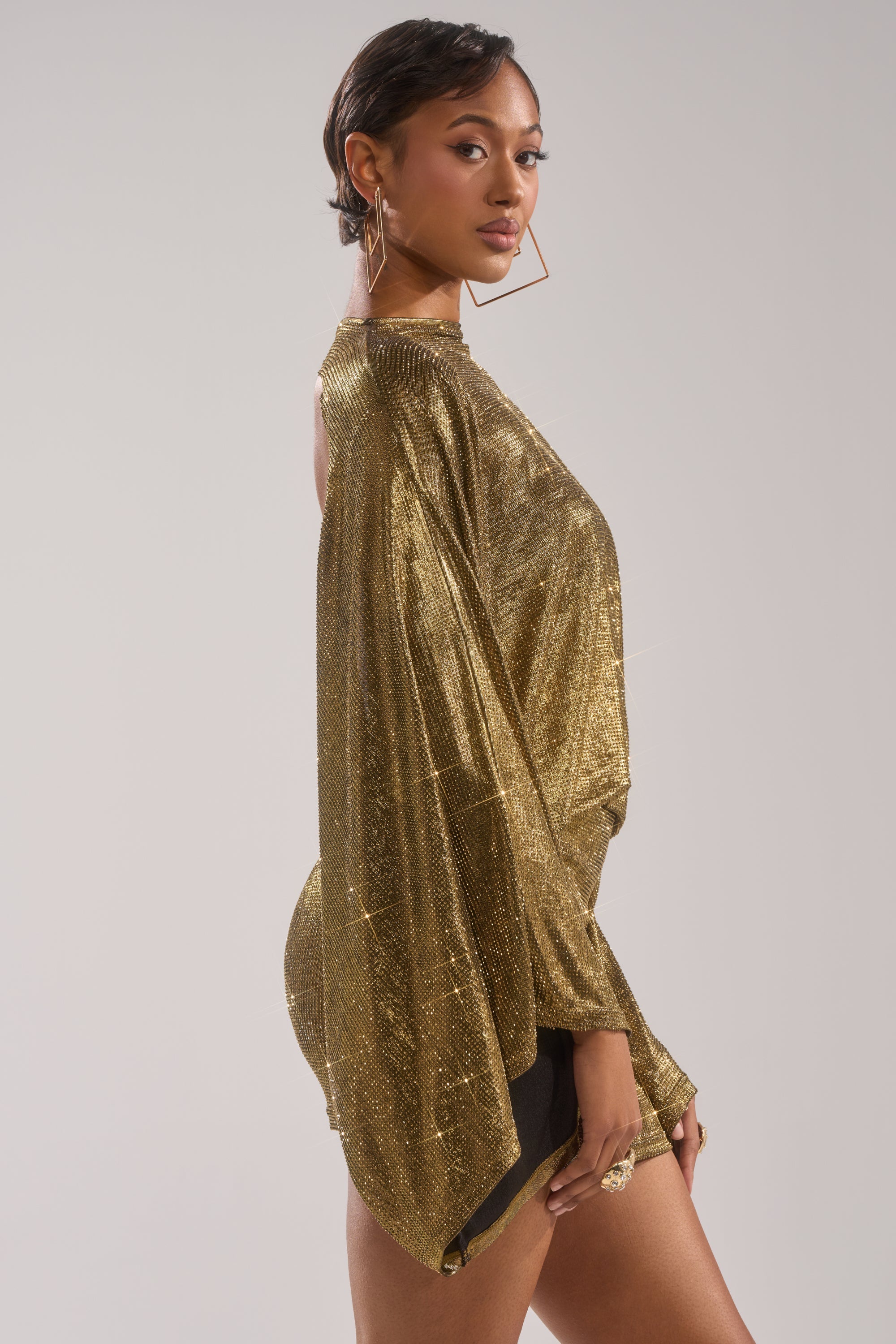 GOLDEN HOUR RHINESTONE MINI DRESS