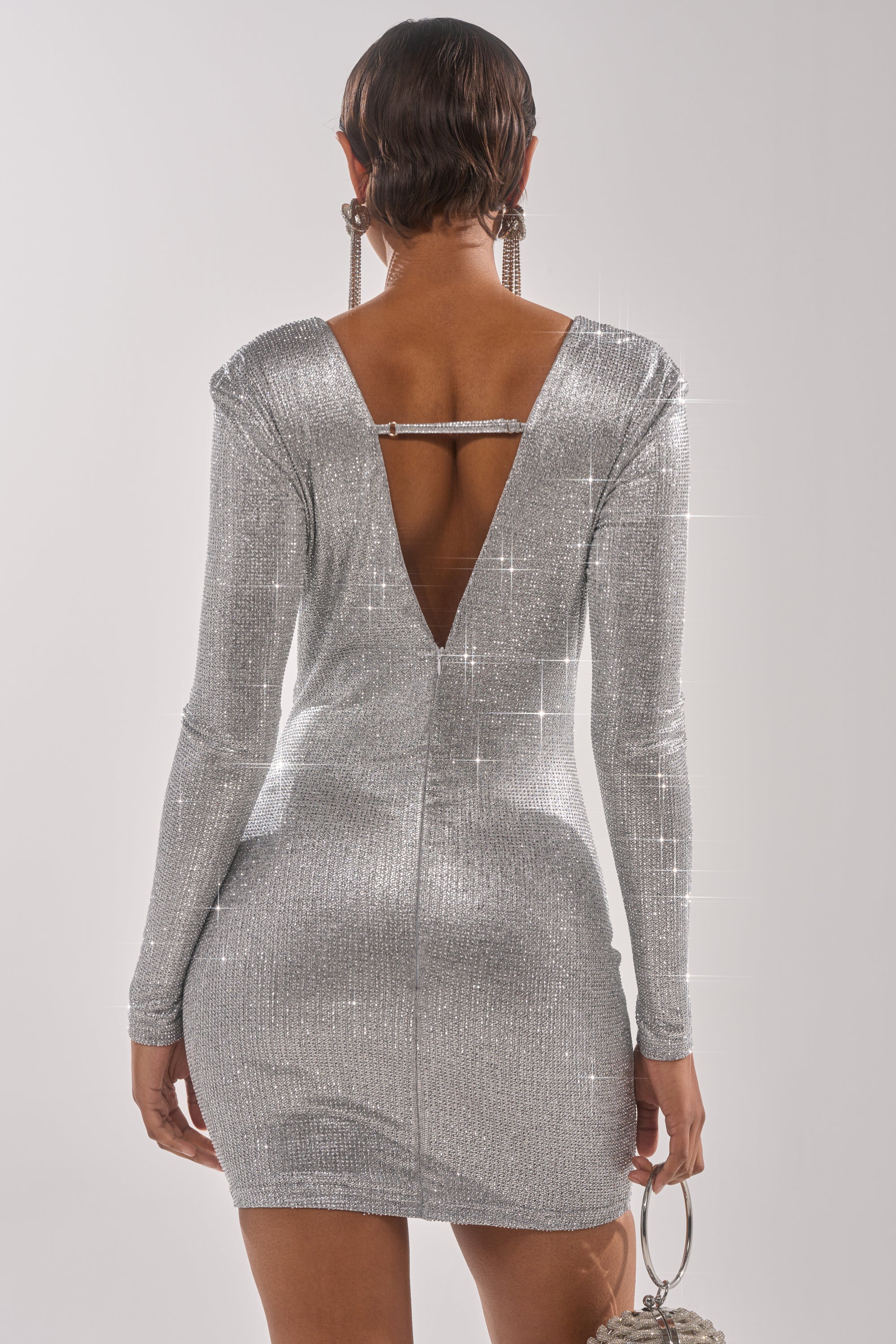 TOO HOT TO HANDLE RHINESTONE MINI DRESS IN SILVER
