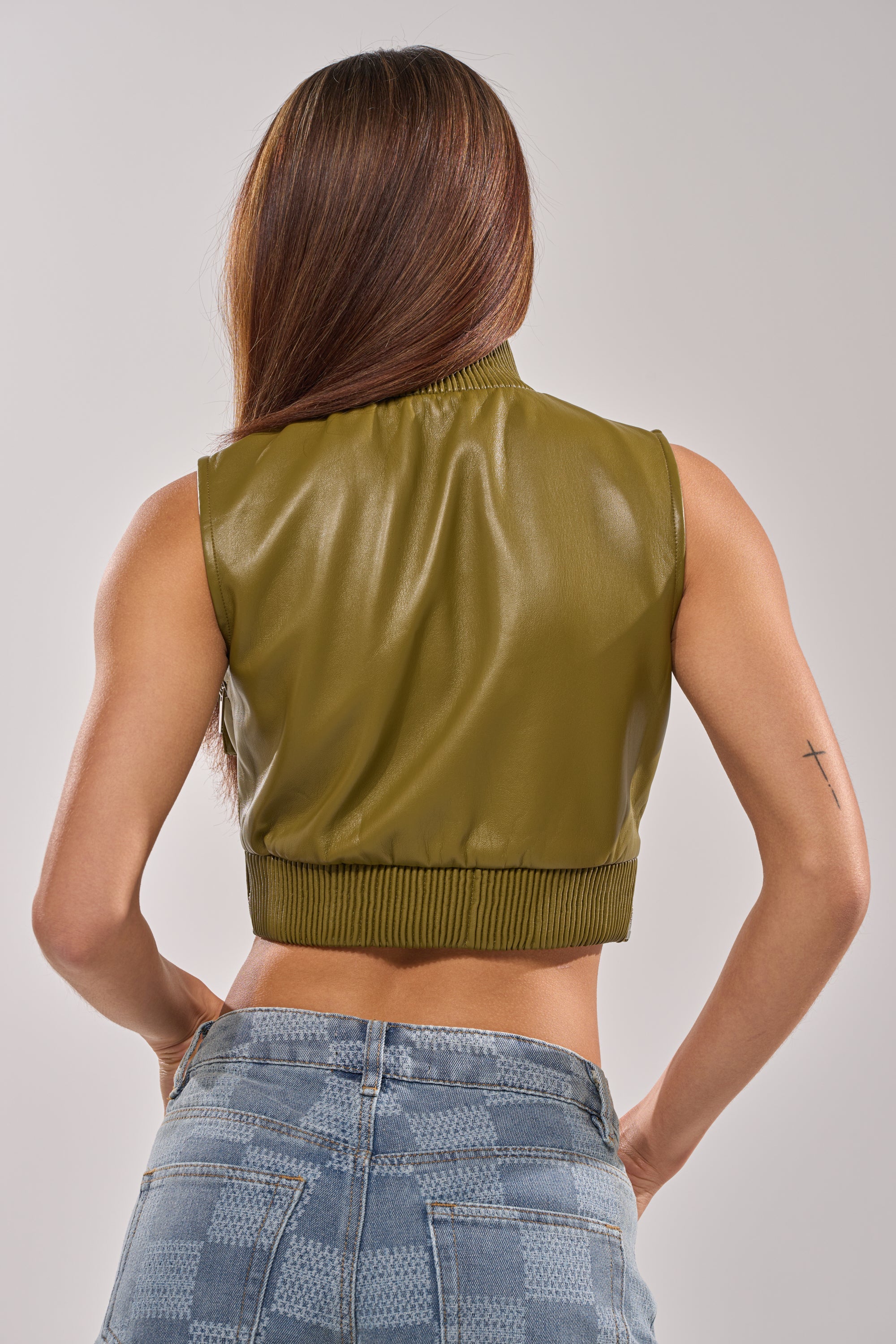 VANJA MOCK NECK FAUX LEATHER TOP