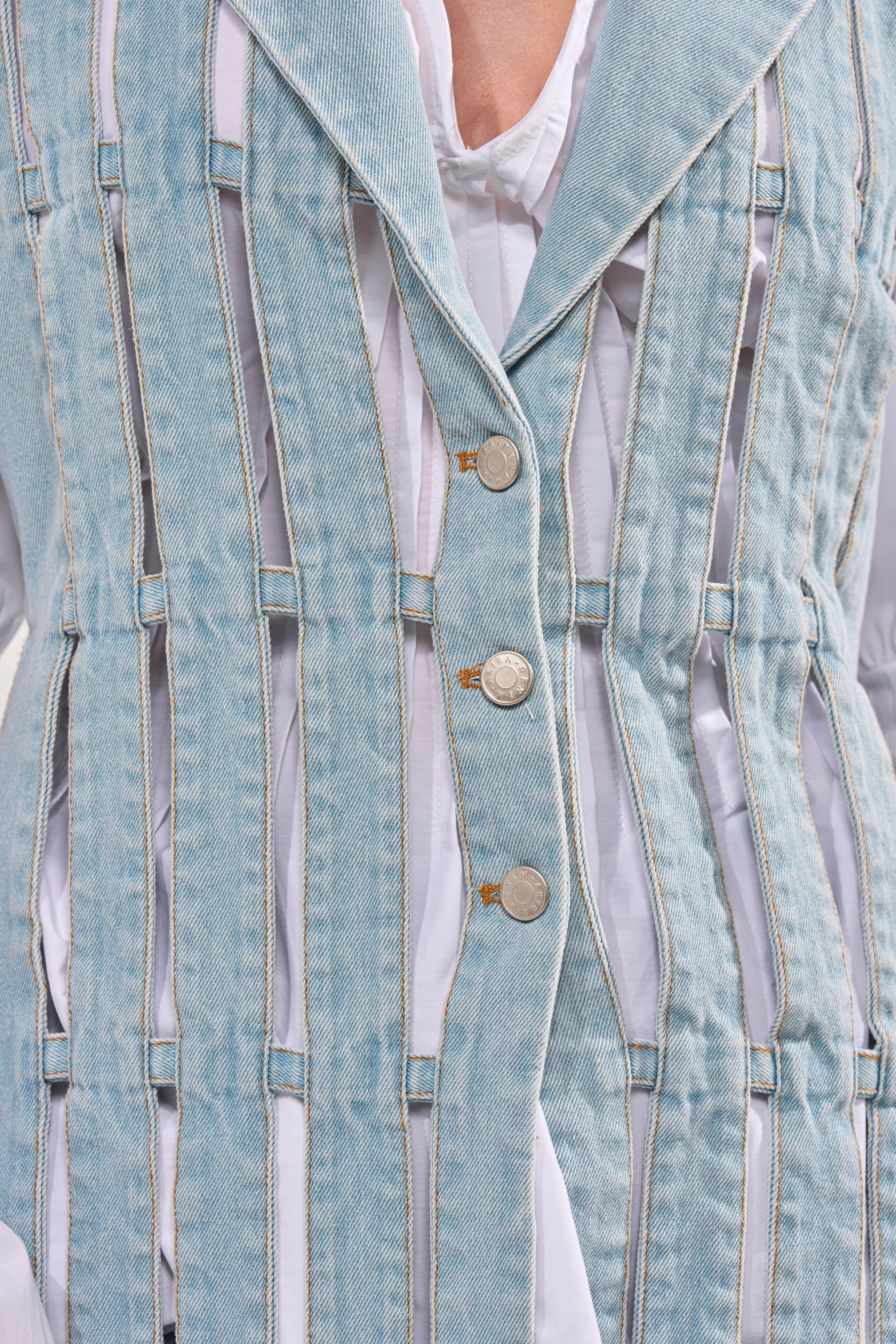 RIGHT THROUGH ME CUTOUT DENIM VEST