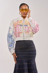 BEEN AROUND THE BLOCK EMBROIDERED BOMBER