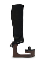 AZALEA WANG SWINDLE BLACK NOVELTY WEDGE SANDAL