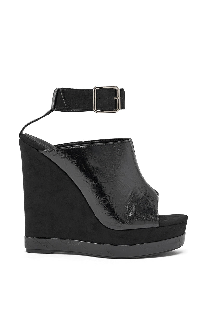 AZALEA WANG TANA BLACK MIXED MATERIAL WEDGE