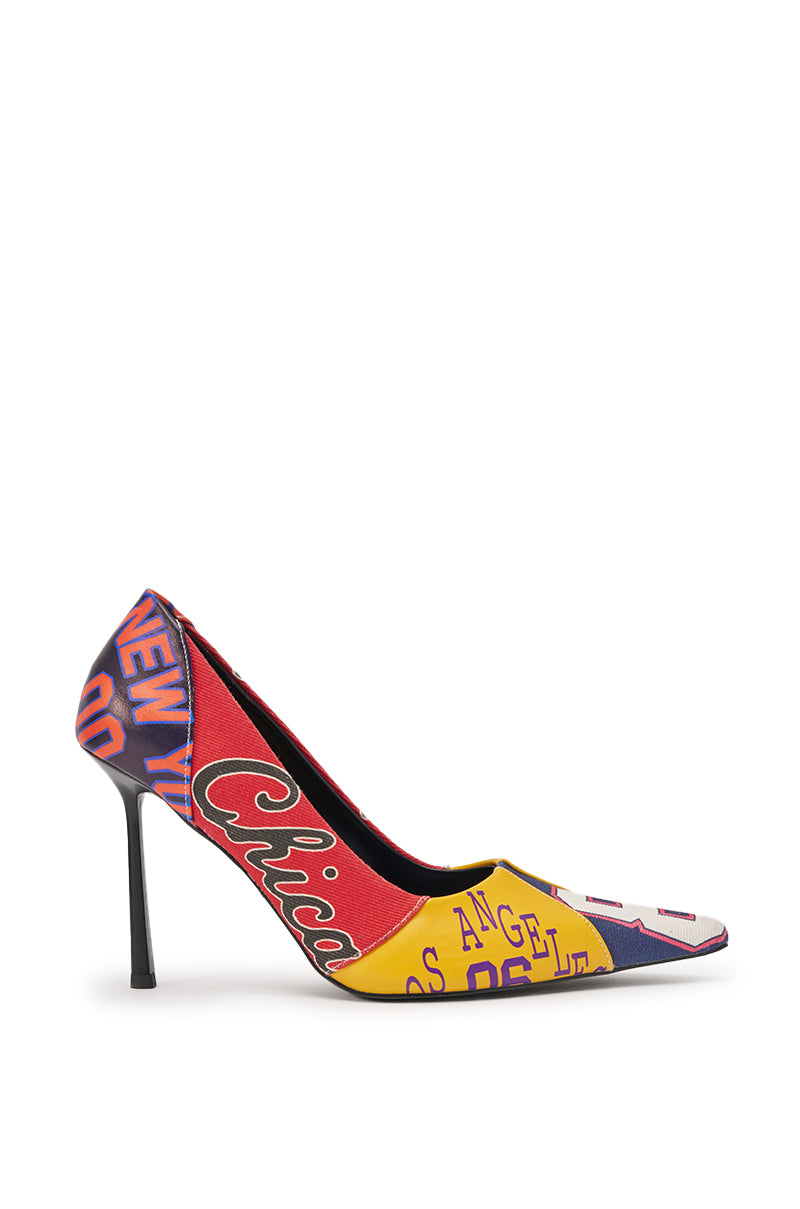 AZALEA WANG MULTI PRINTED STILETTO POINTED TOE PUMP