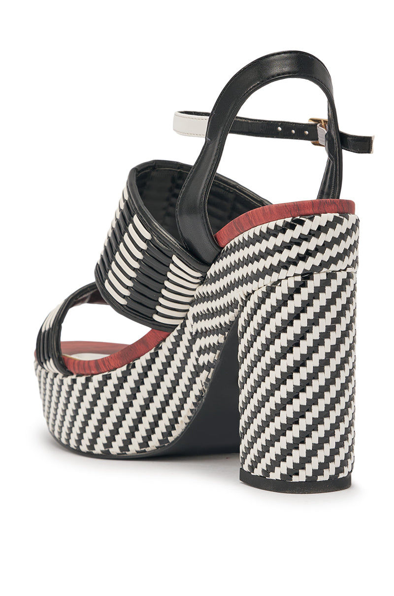 AZALEA WANG TESERA BLACK WHITE PLATFORM WOVEN SANDAL