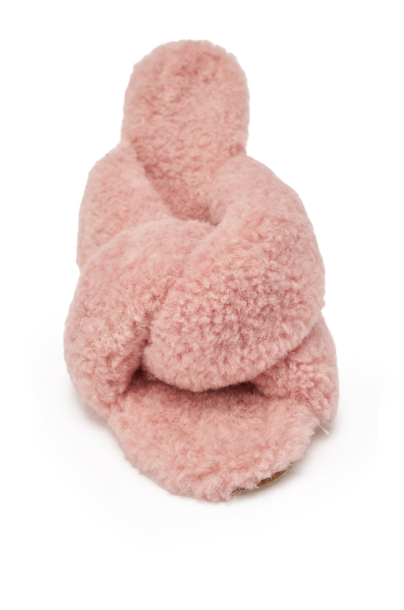 AZALEA WANG PINK VALE IVORY SHERPA LOW HEEL MULE SANDAL