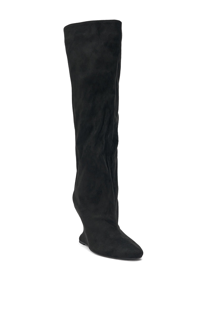 AZALEA WANG VINCE BLACK FAUX SUEDE WEDGE BOOT