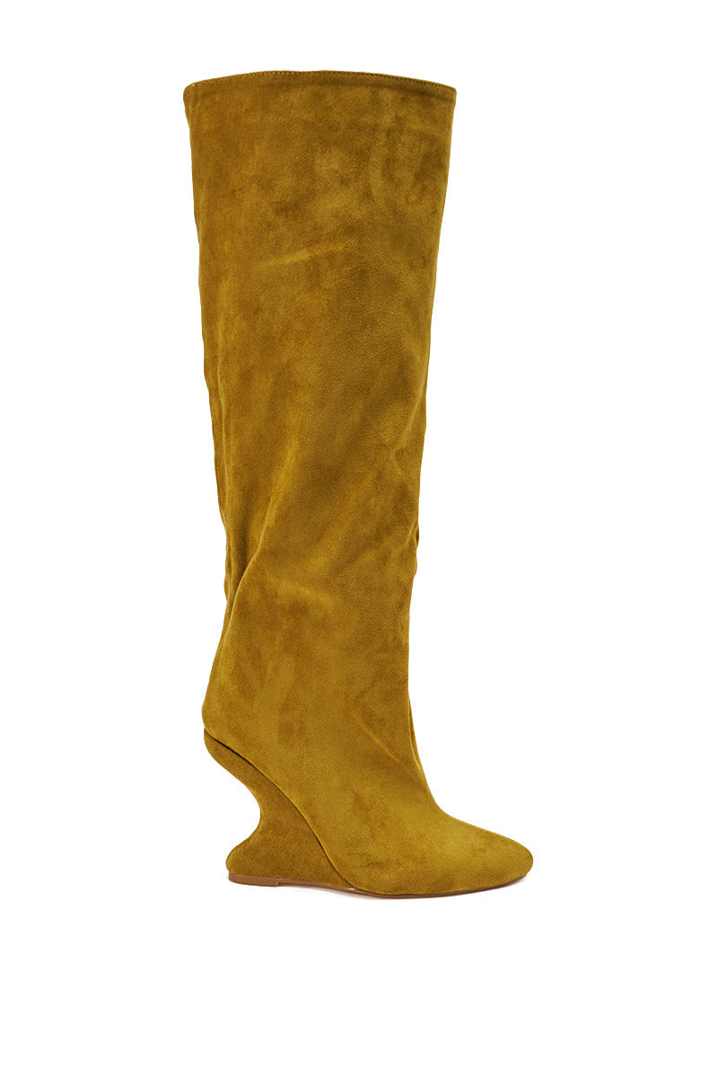 AZALEA WANG VINCE MUSTARD FAUX SUEDE WEDGE BOOT