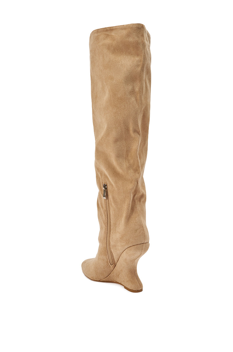 AZALEA WANG VINCE NUDE FAUX SUEDE WEDGE BOOT
