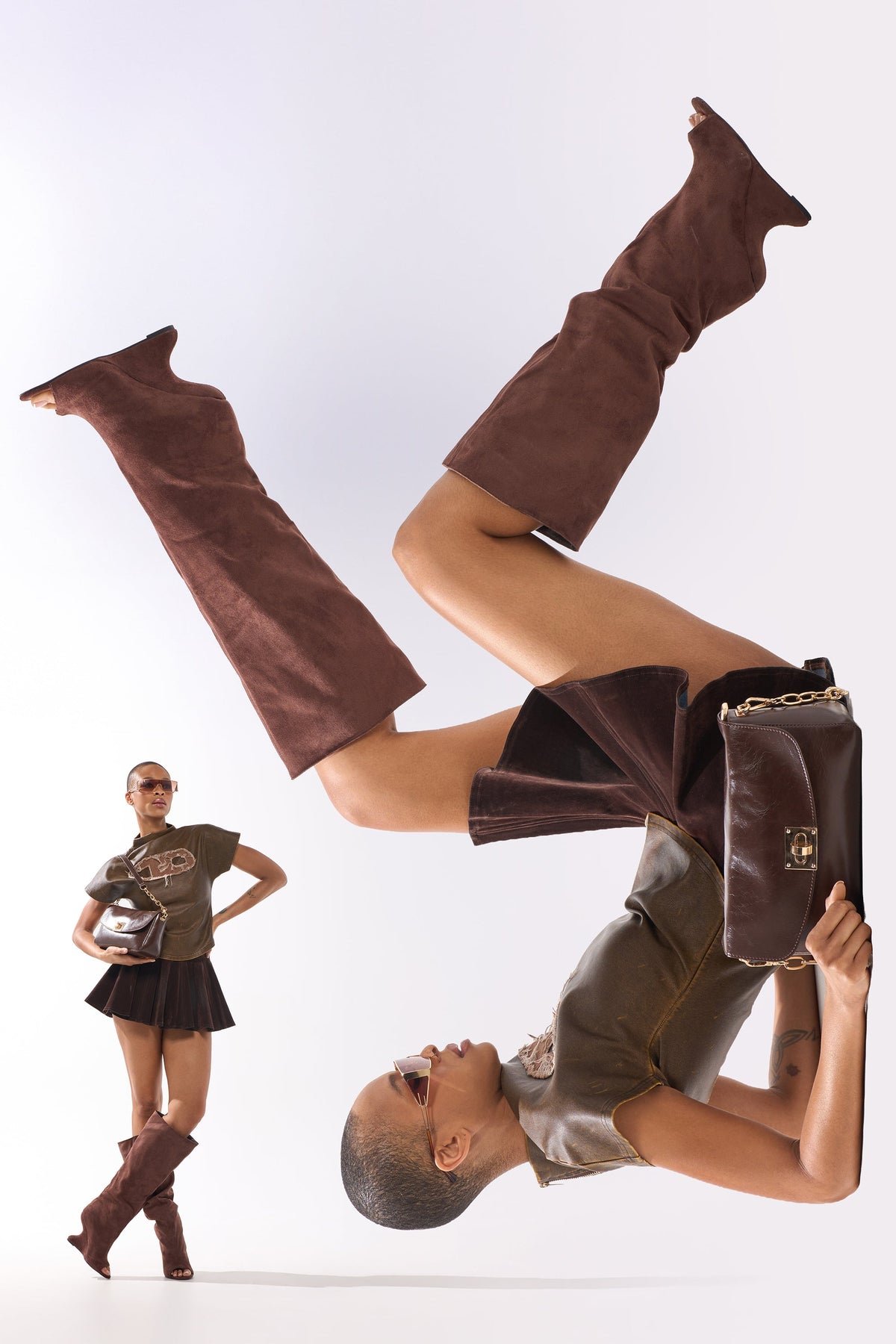 AZALEA WANG VINCENT BROWN SUEDE OPEN TOE BOOT
