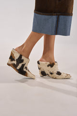 AZALEA WANG WAFIYA MULTI WEDGE COW PATTERN FURRY PUMP