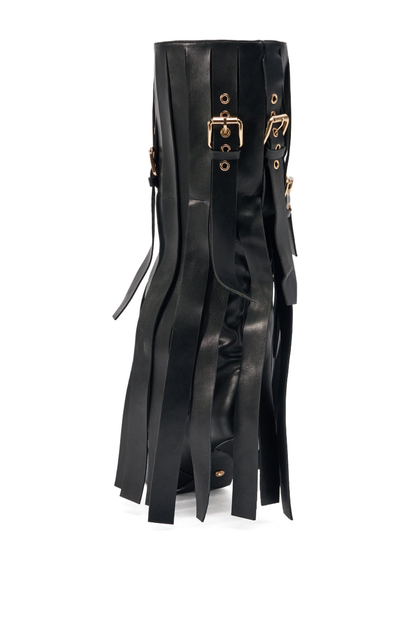AZALEA WANG XANTHE BLACK BELT EMBELLISHED STILETTO BOOT