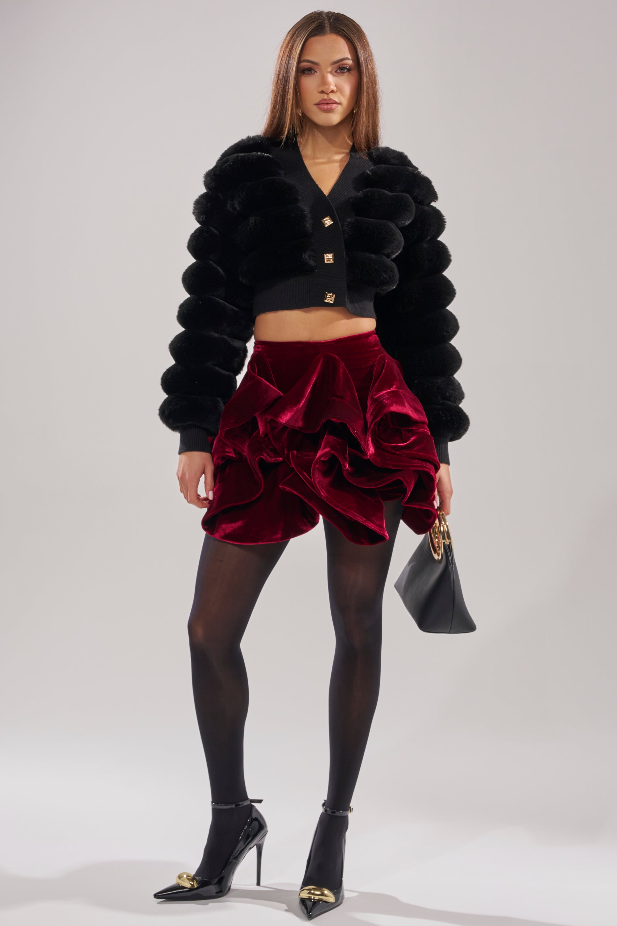 WILD HEART FAUX FUR CARDIGAN IN BLACK