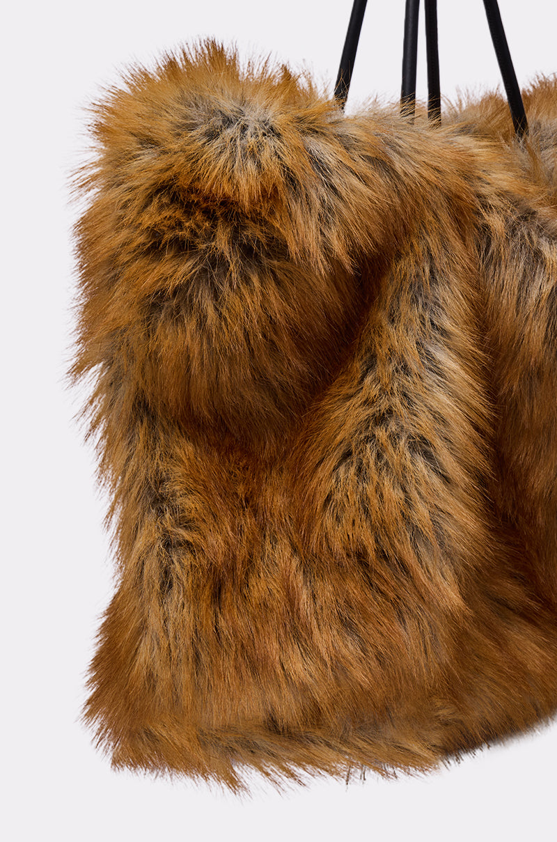 HERE FOR A GOOD TIME FAUX FUR TOTE