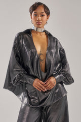MELINIA METALLIC DRAPE BLOUSE