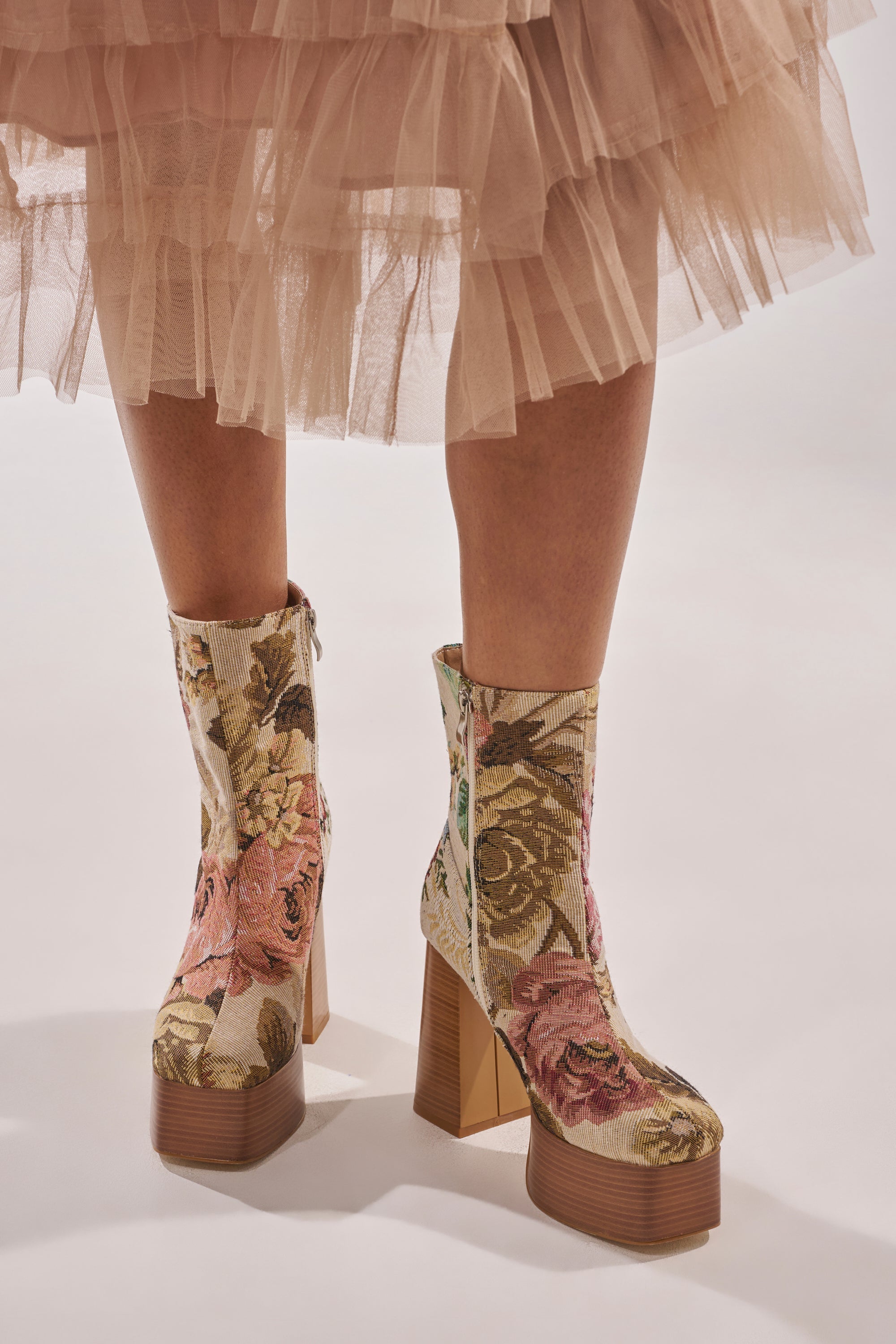 AZALEA WANG ZILPAH FLORAL BROCADE BOOTIE
